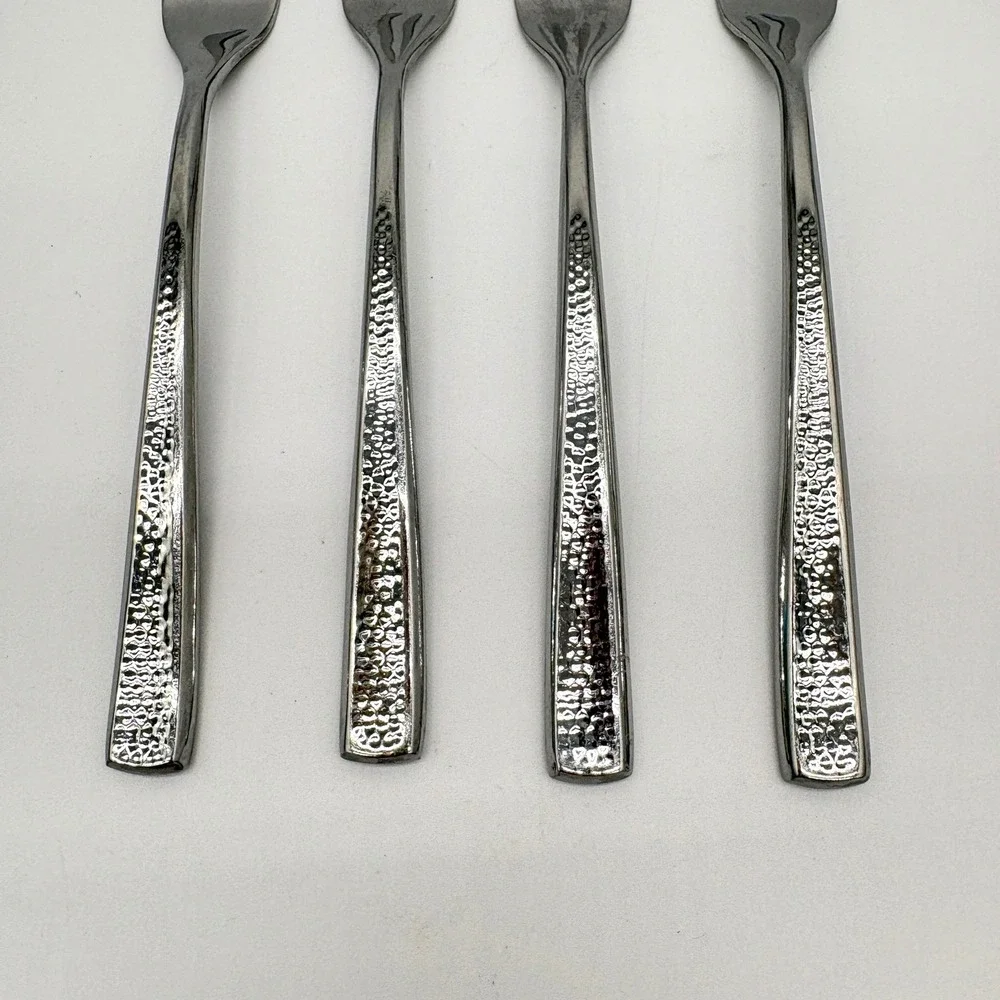 Hammered Stainless Steel Salad Forks Set 4 Modern Rustic Textured Towle Living